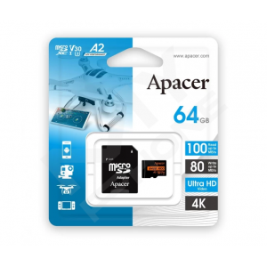 Карт. пам. Apacer microSDXC UHS-I U3 64GB V30 A2 +SD