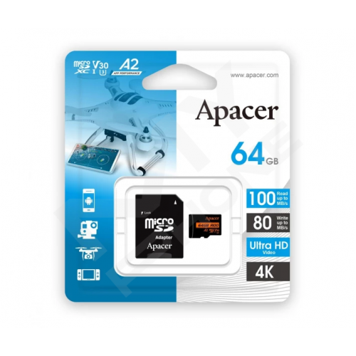 Карт. пам. Apacer microSDXC UHS-I U3 64GB V30 A2 +SD